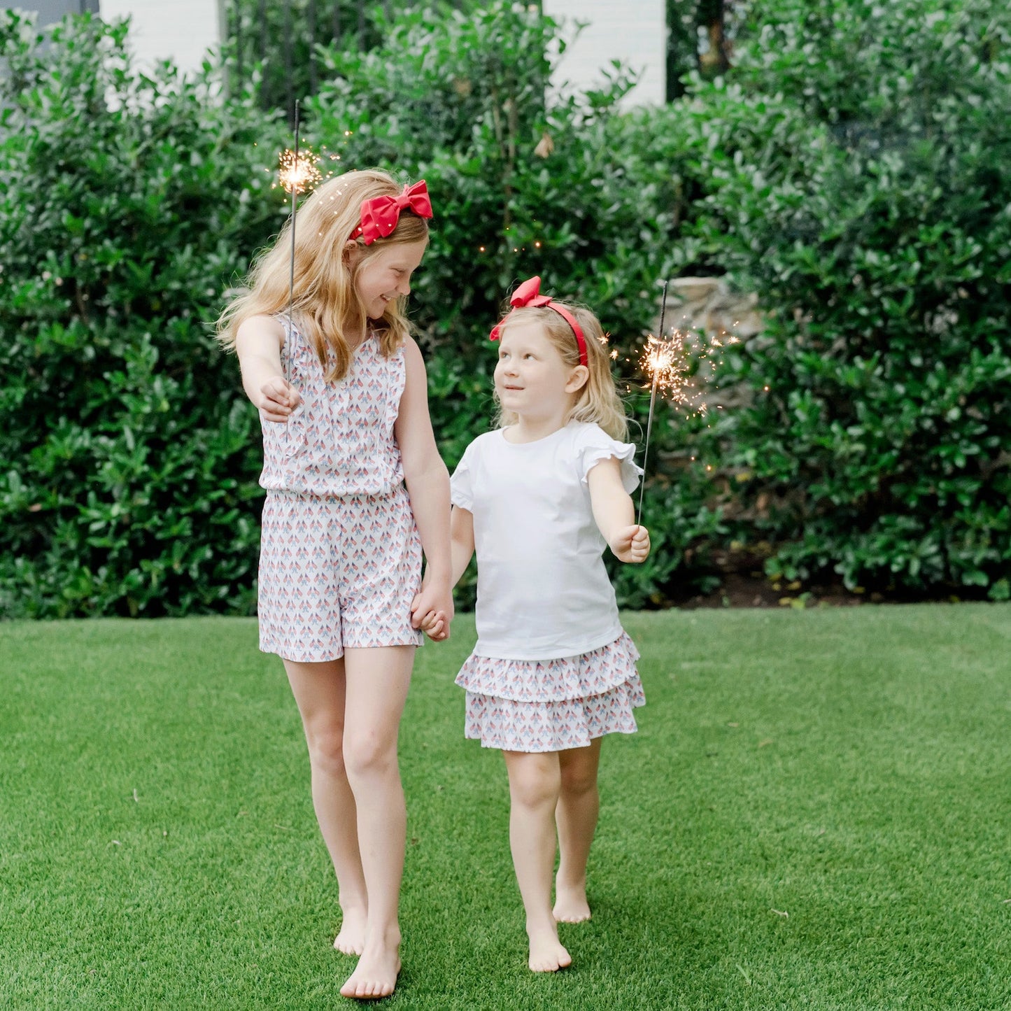 Lila & Hayes Girls Maggie Tiered Skirt - Flag Stars & Stripes & Bows by Lila & Hayes