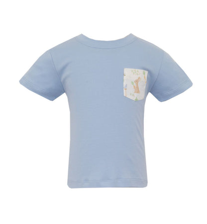 Claire & Charlie Boys Peter Rabbit Short Set with Light Blue Knit T-Shirt - Peter Rabbit Print Pocket by Claire & Charlie