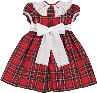 Sal & Pimenta Girls Holiday Red Jingle Bells Dress with White Collar - Bow on Back by Sal & Pimenta