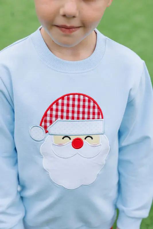 Trotter Street Kids Boys Light Blue French Terry Santa Pullover
