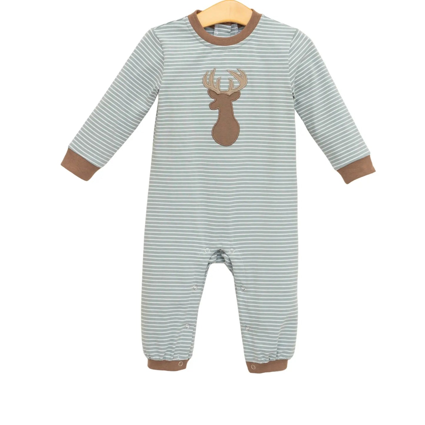 Trotter Street Kids Boys Green Stripe Deer Romper