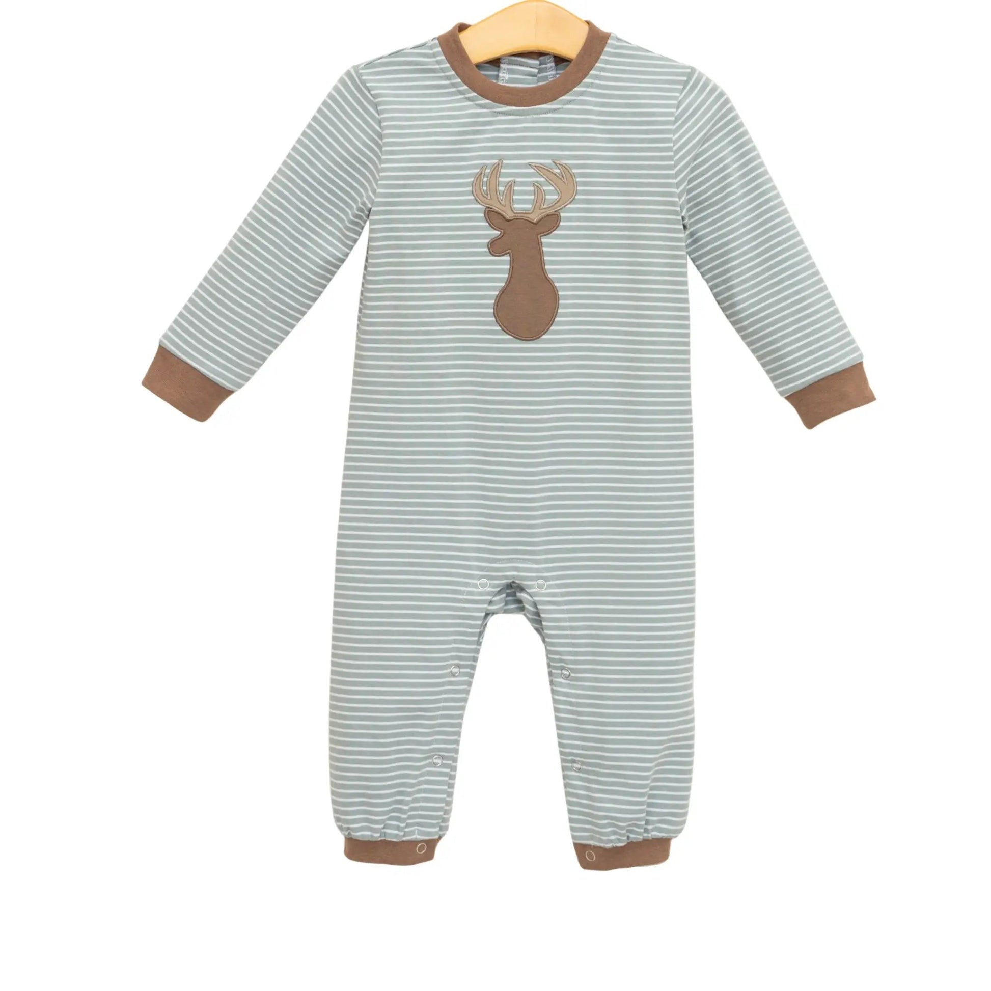 Trotter Street Kids Boys Green Stripe Deer Romper