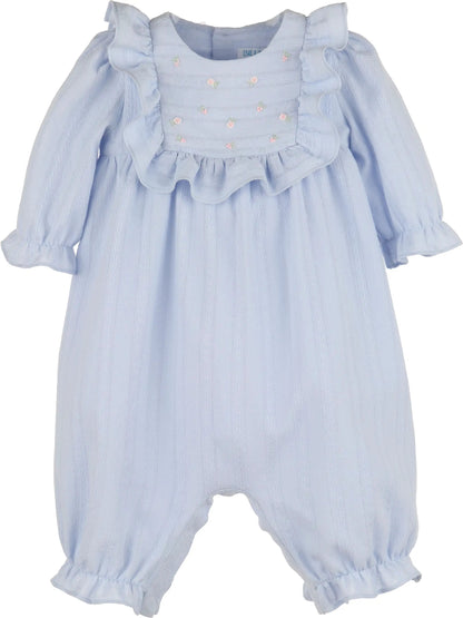 Luli & Me Girls Blue Rosy Cheeks Jacquard Overall Romper