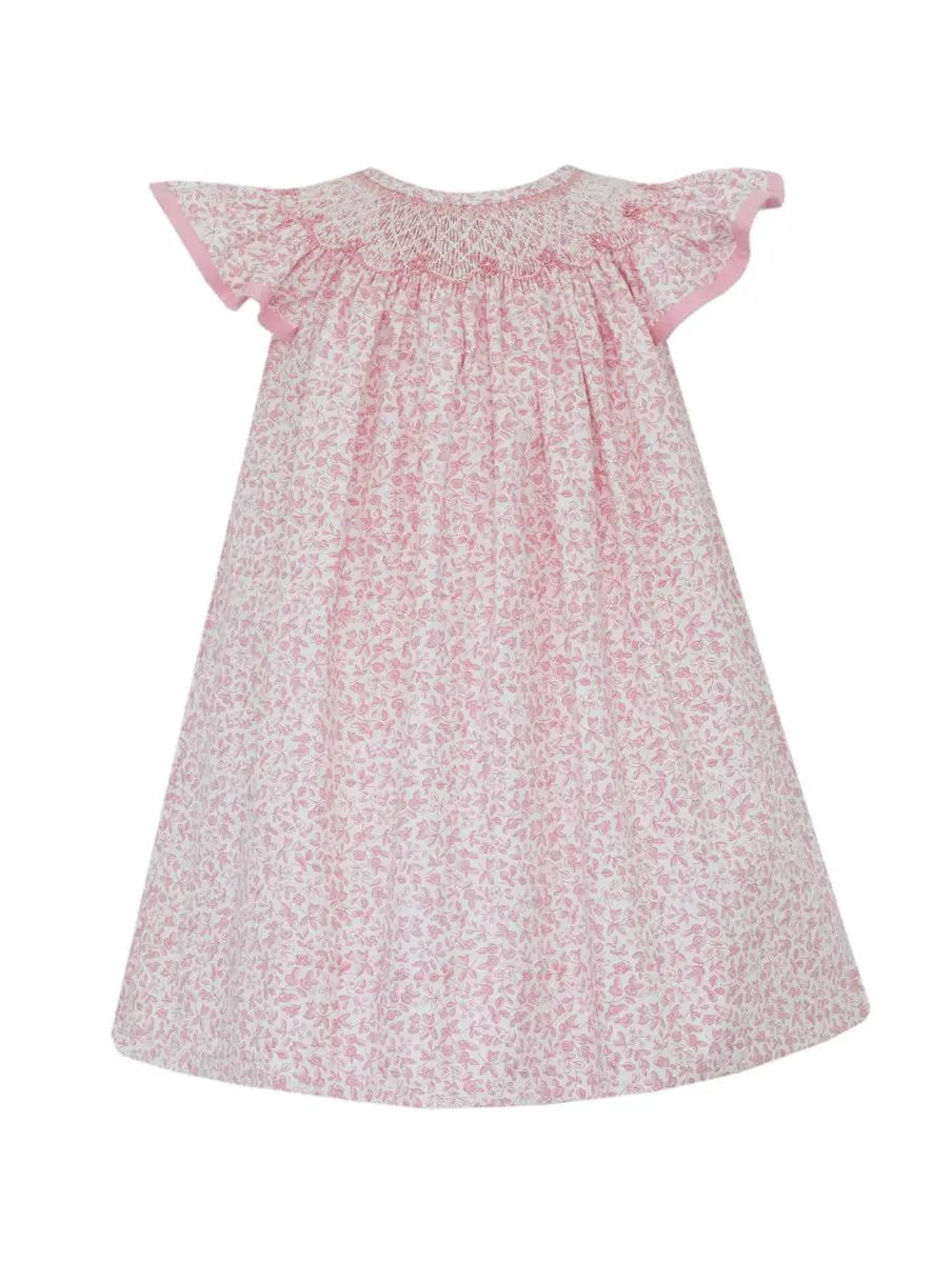 Petit Bebe Girls Pink Floral Smocked Bishop Dress
