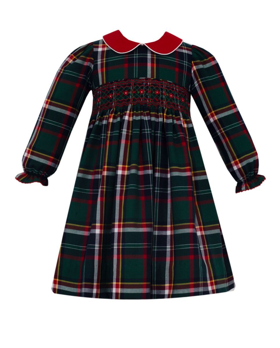 Claire & Charlie Girls Holiday Green & Red Plaid Float Dress with Red Collar by Claire & Charlie