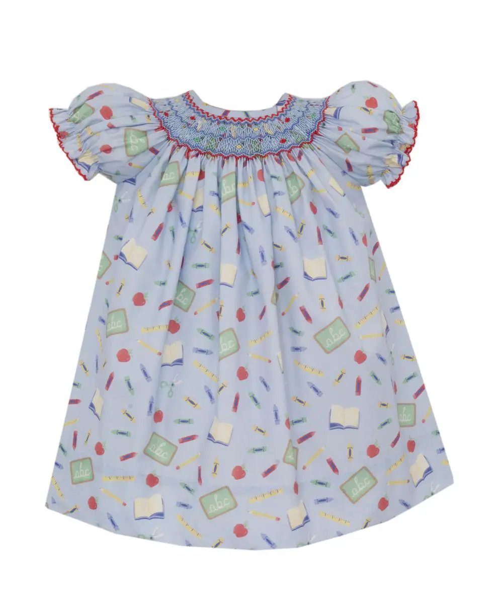 Petit Bebe Girls Back to School Print Bishop Dress