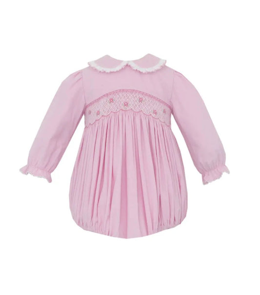 Petit Bebe Girls Pink Corduroy Smocked Long Sleeve Bubble