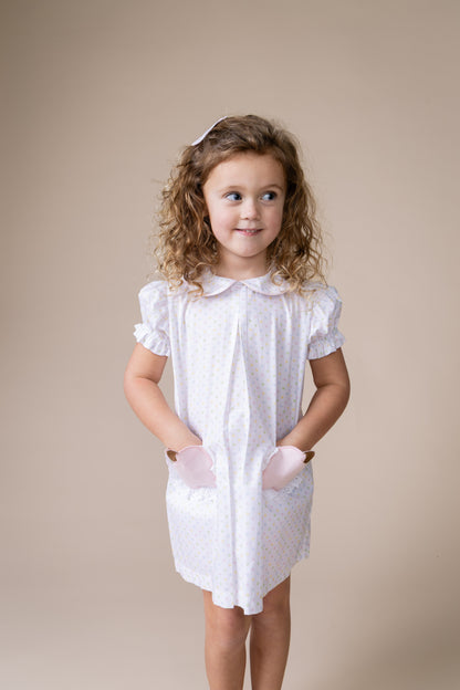 Percy & Tyne Girls Pastel Polka Dots Pink Apple Pockets School Day Dress