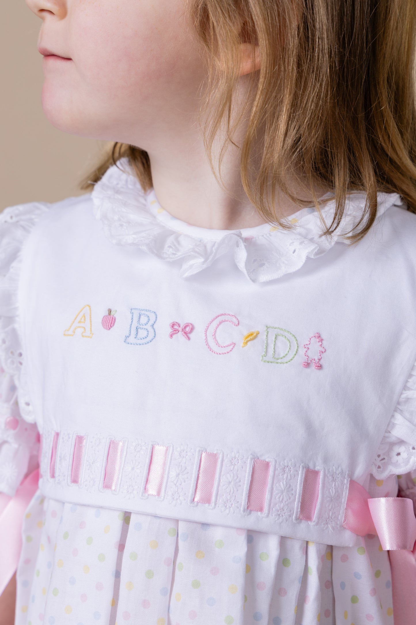 Percy & Tyne Girls Pastel Polka Dots Margaret Dress with Ribbon - Add the Popover!