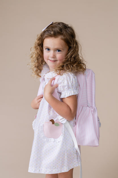 Percy & Tyne Girls Pastel Polka Dots Pink Apple Pockets School Day Dress