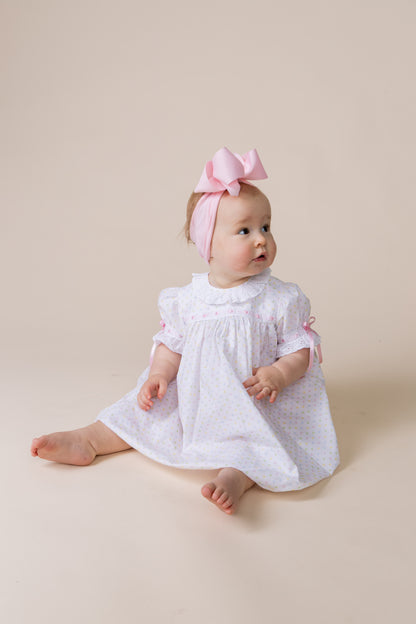 Percy & Tyne Girls Pastel Polka Dots Margaret Dress with Ribbon - Add the Popover!