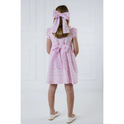 Sal & Pimenta Girls Big Hair Bow on Clip - Pink Plumeti Stripes