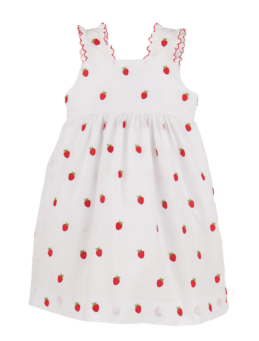 Luli & Me Girls Embroidered Strawberries Dress by Luli & Me