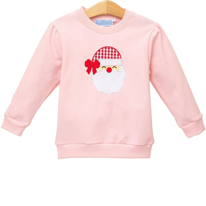 Trotter Street Kids Girls Light Pink French Terry Santa Pullover by Trotter Street Kids