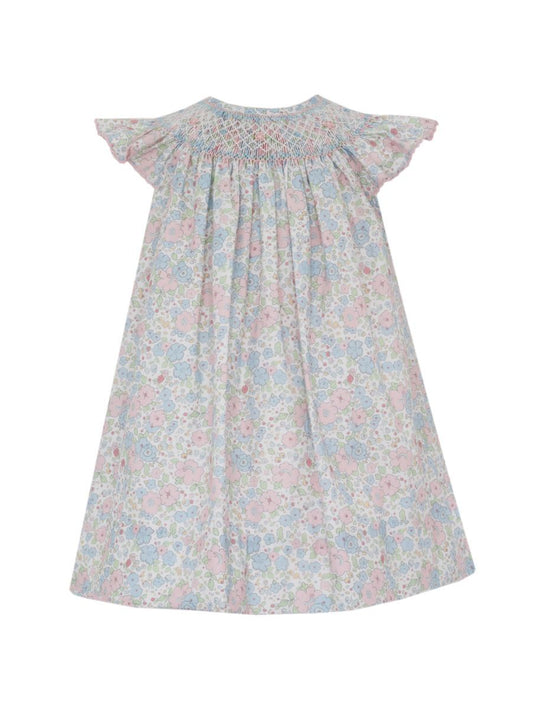 Petit Bebe Girls Pink and Blue Liberty Floral Bishop Dress with Angel Wing Sleeves by Petit Bebe