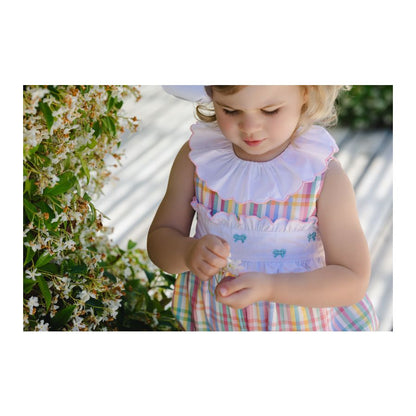 Sal & Pimenta Girls Rainbow Gingham Bubble with Embroidery