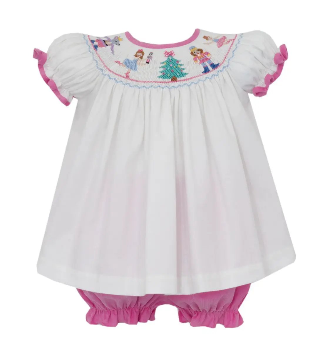 Anavini Girls Pink Corduroy Nutcracker Bishop Bloomer Set with White Short Sleeve Top by Anavini