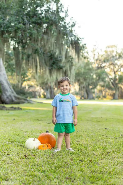Trotter Street Kids Boys Blue Tractor Trail Short Set