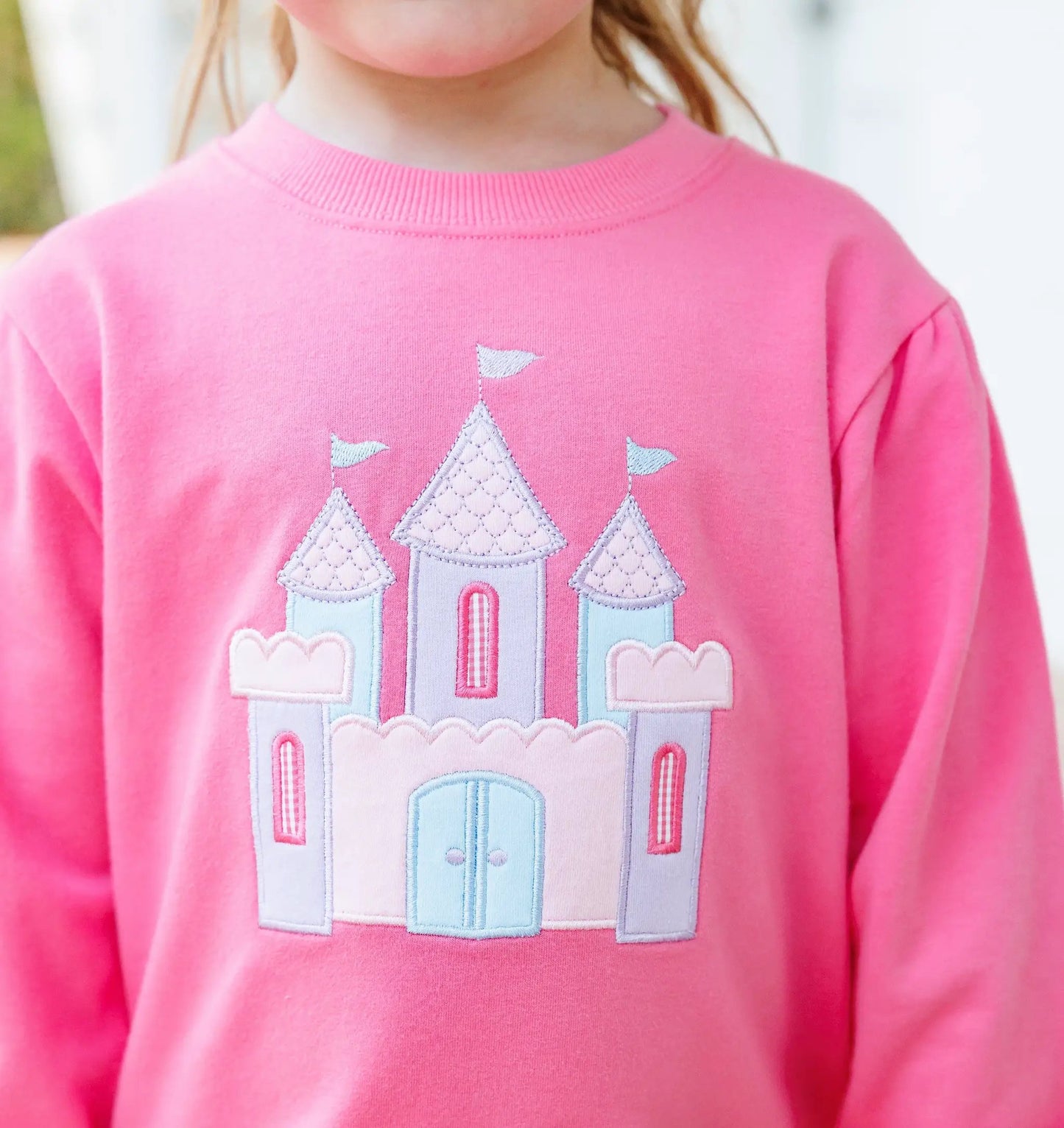 Trotter Street Kids Girls Pink French Terry Pullover - Castle