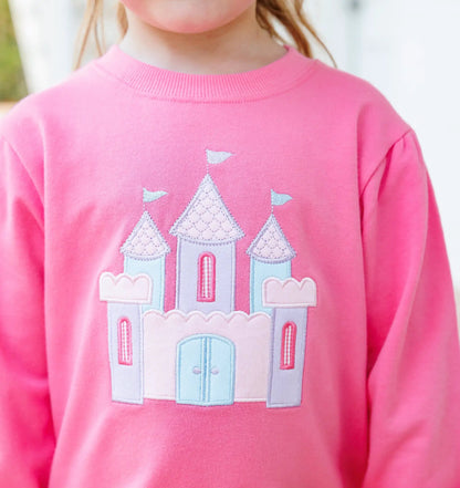 Trotter Street Kids Girls Pink French Terry Pullover - Castle