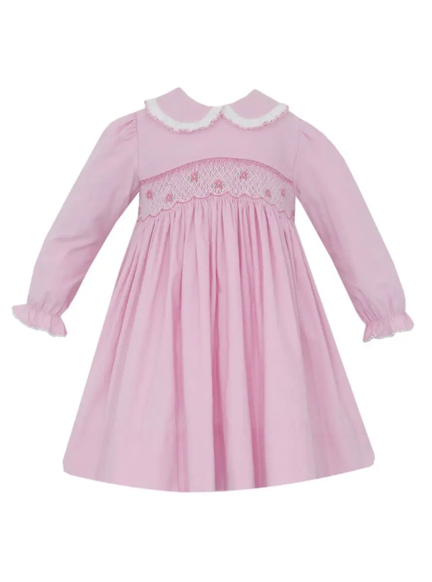 Petit Bebe Girls Pink Corduroy Long Sleeve Dress