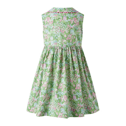 Rachel Riley London Girls Green Garden Button Front Dress by Rachel Riley