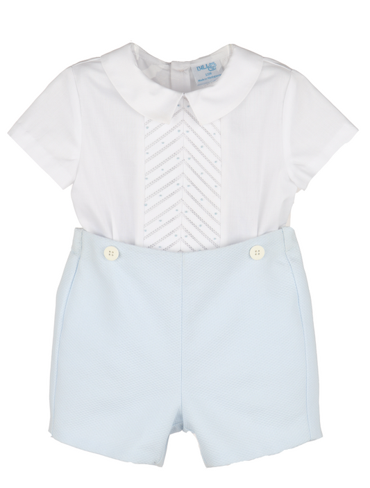 Luli & Me Boys Blue Pique Randal Short Set by Luli & Me