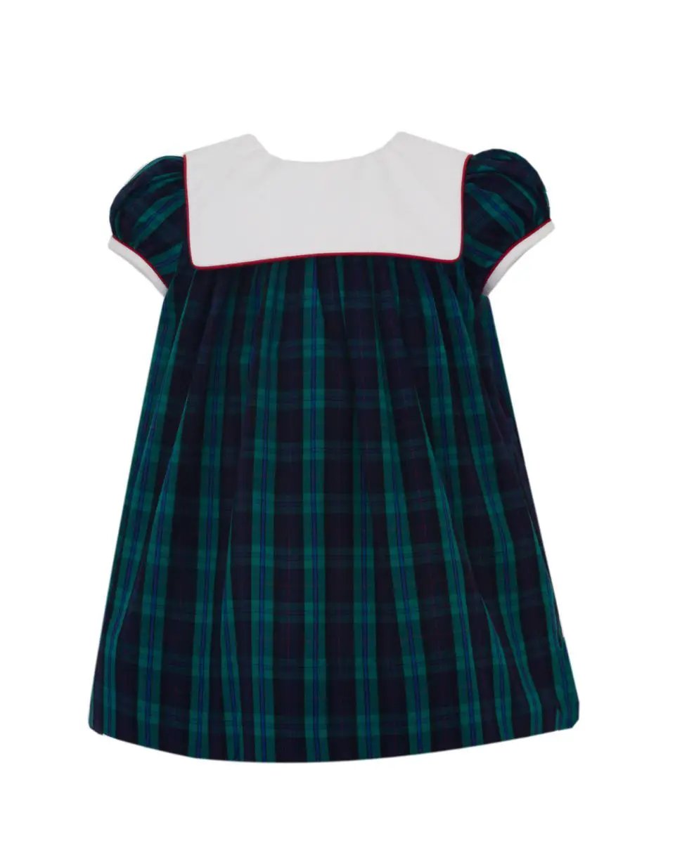 Petit Bebe Girls Green Holiday Plaid Short Sleeve Dress with Square Collar by Petit Bebe