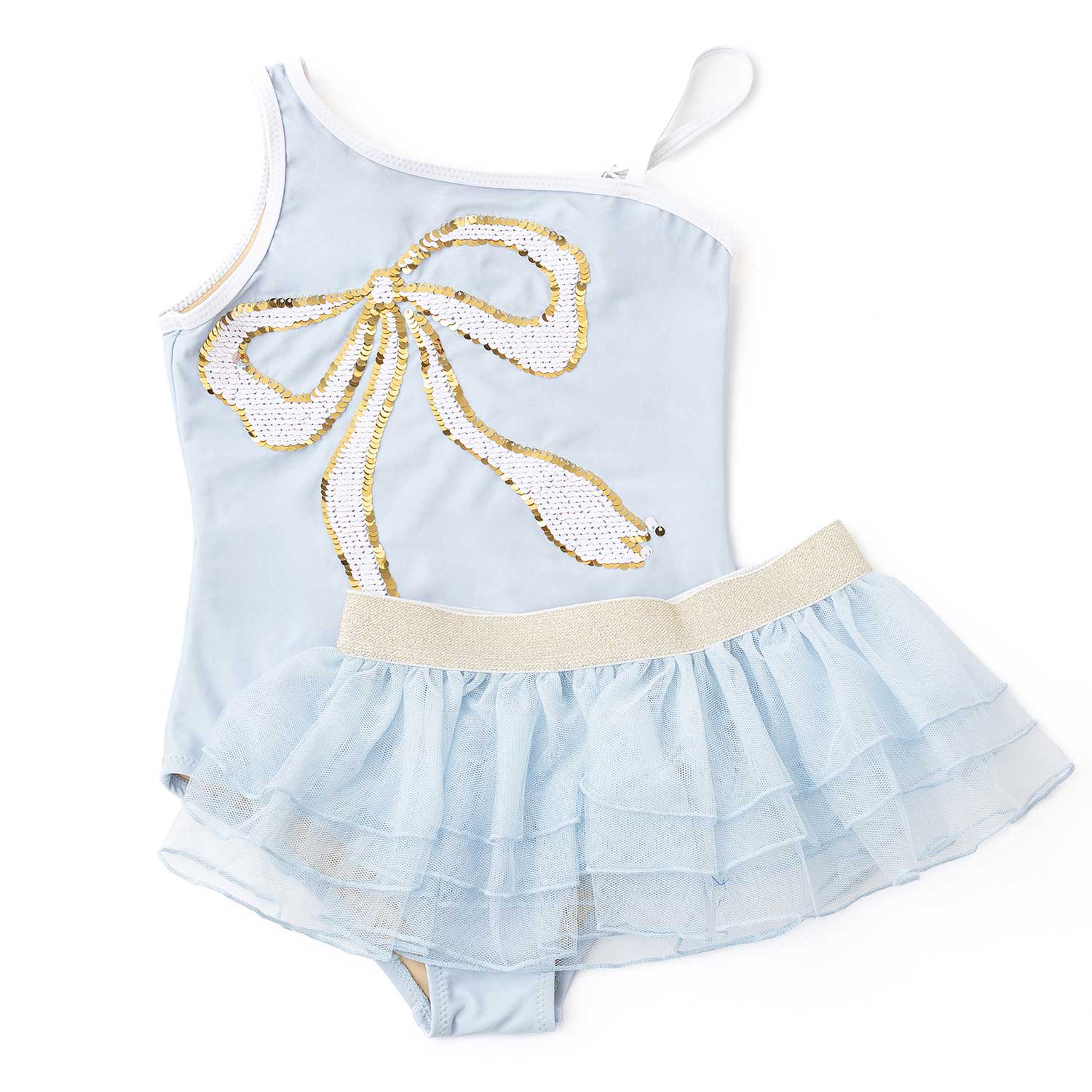Shade Critters Girls Blue One Piece Swimsuit & Tutu Skirt - Sequins Bow