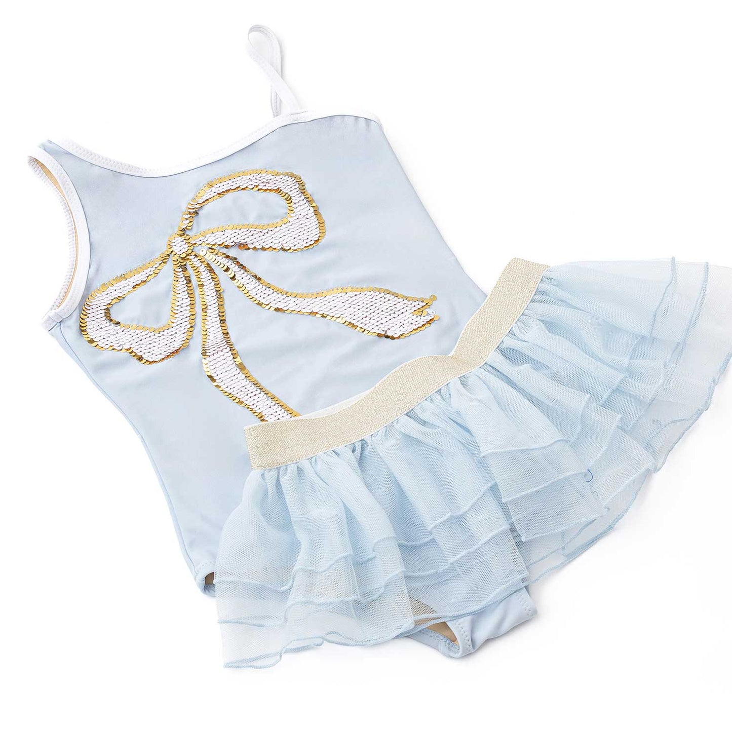Shade Critters Girls Blue One Piece Swimsuit & Tutu Skirt - Sequins Bow by Shade Critters