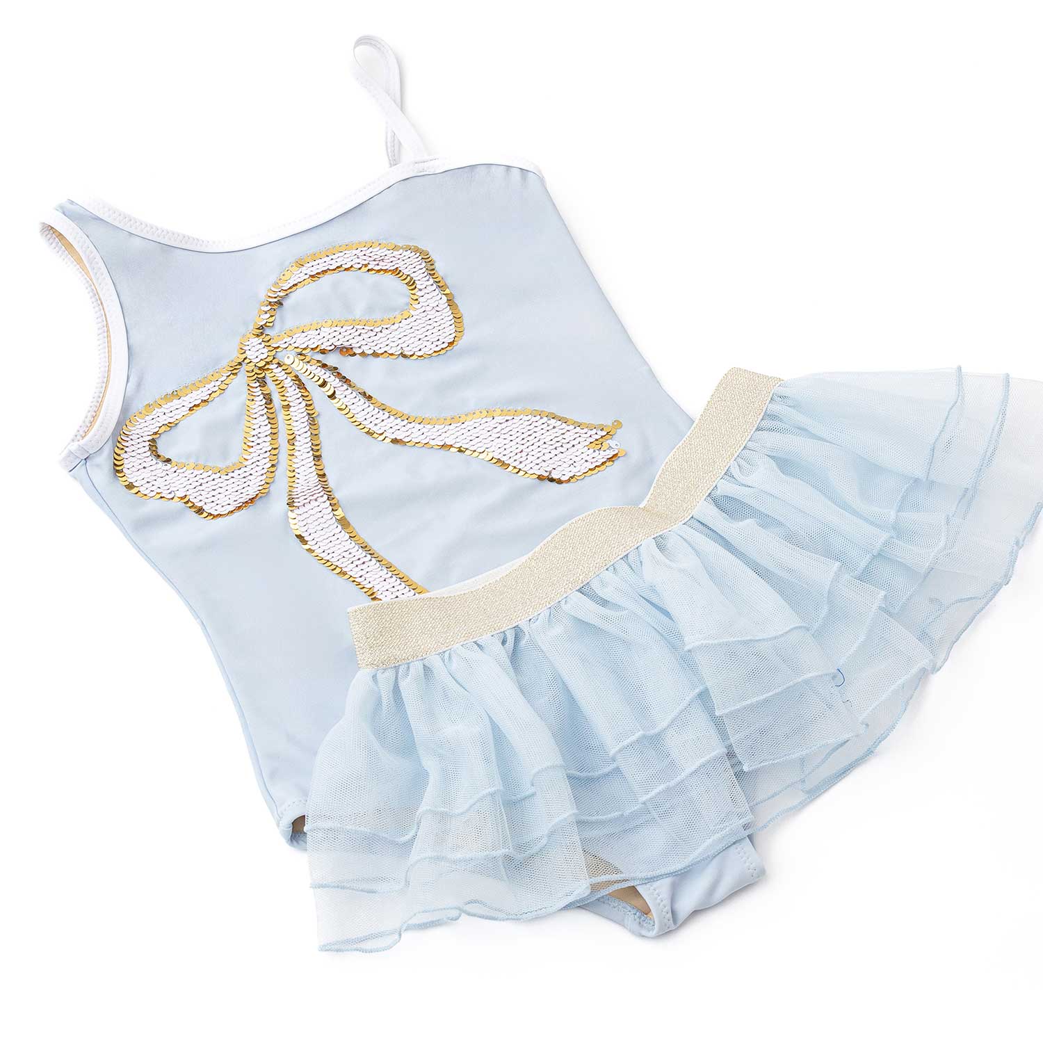 Shade Critters Girls Blue One Piece Swimsuit & Tutu Skirt - Sequins Bow
