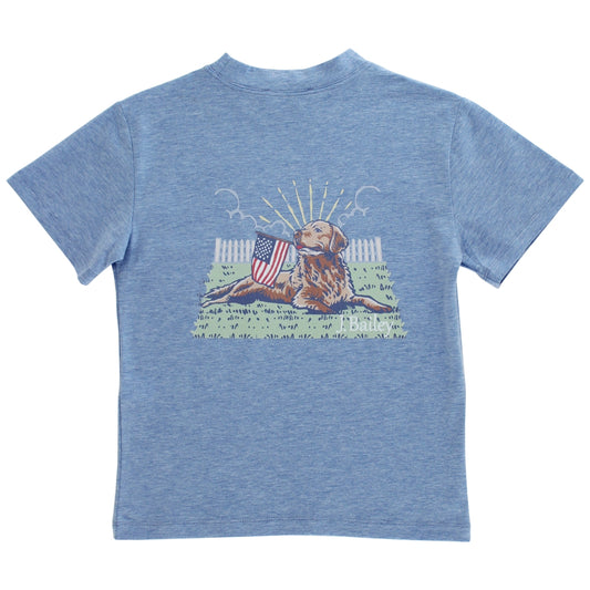 J. Bailey Boys Logo Tee Shirt - Patriotic Retriever Dog on Heather Blue by Bailey Boys