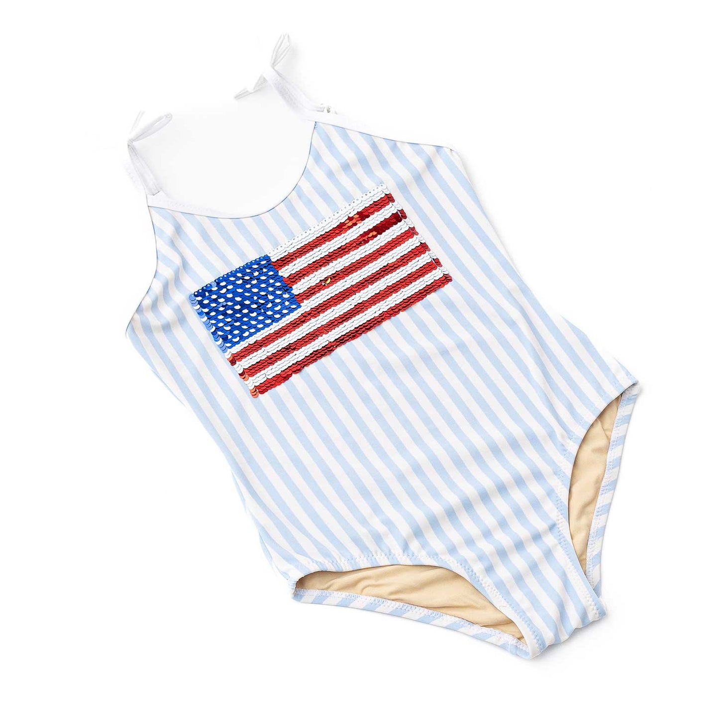 Shade Critters Girls Blue Striped Swimsuit - Sequins Patriotic American Flag by Shade Critters