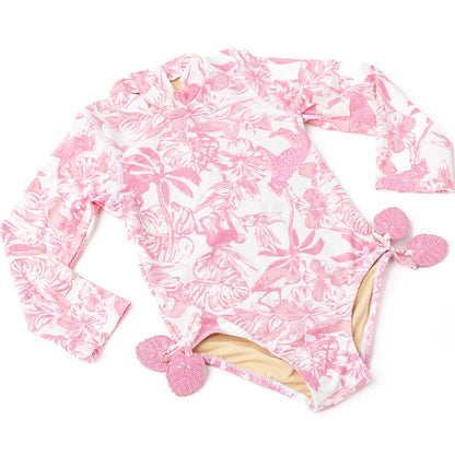 Shade Critters Girls One Piece Swimsuit - Long Sleeves - Pink Paradise by Shade Critters