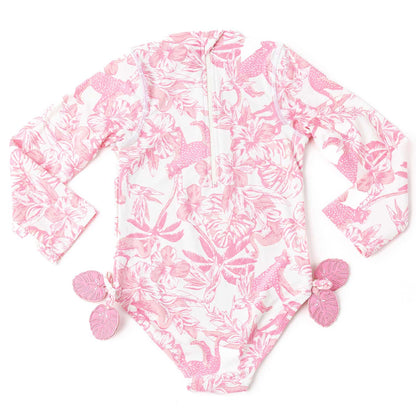 Shade Critters Girls One Piece Swimsuit - Long Sleeves - Pink Paradise by Shade Critters
