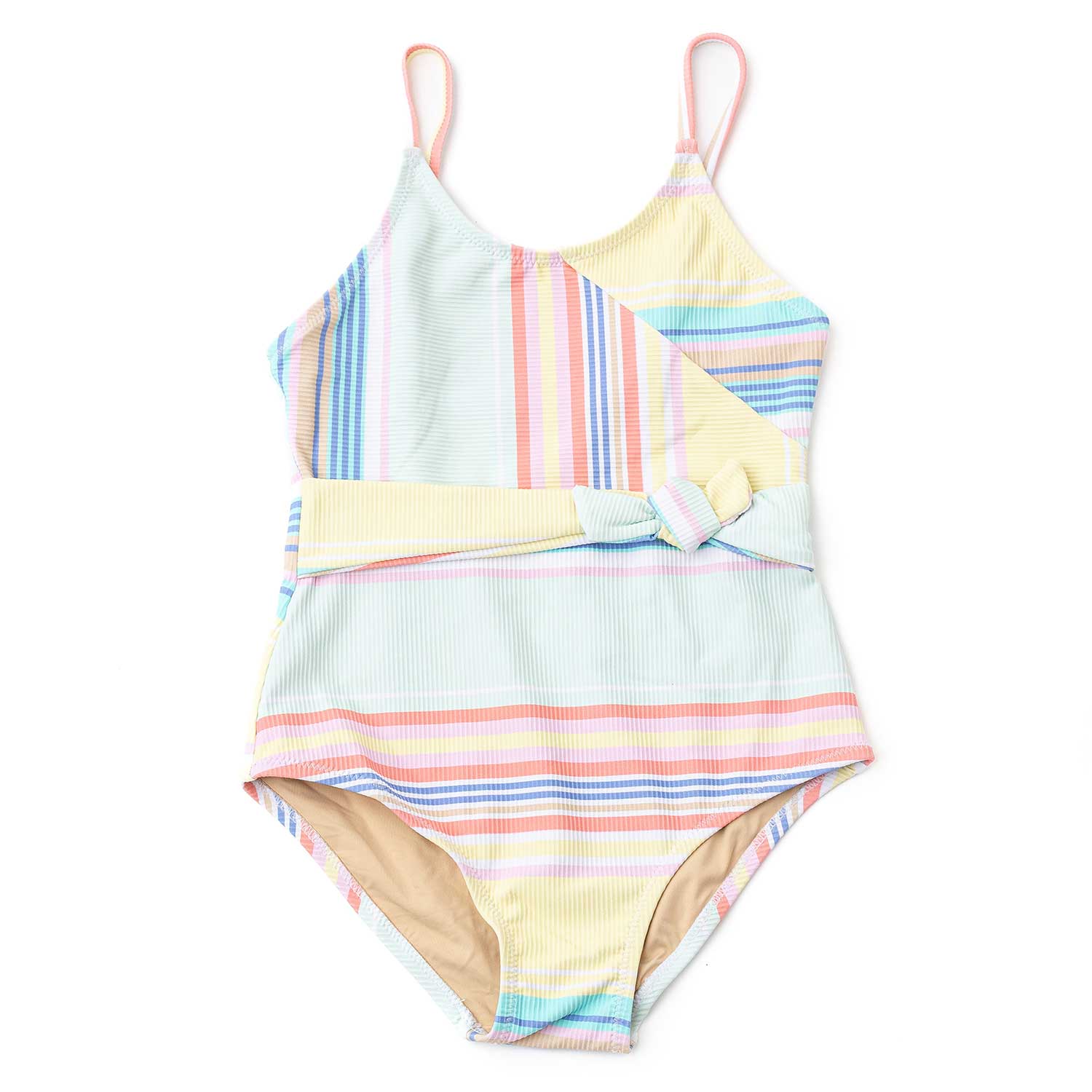 Shade Critters Girls Ribbed Faux Wrap Swimsuit - Surfer Stripes