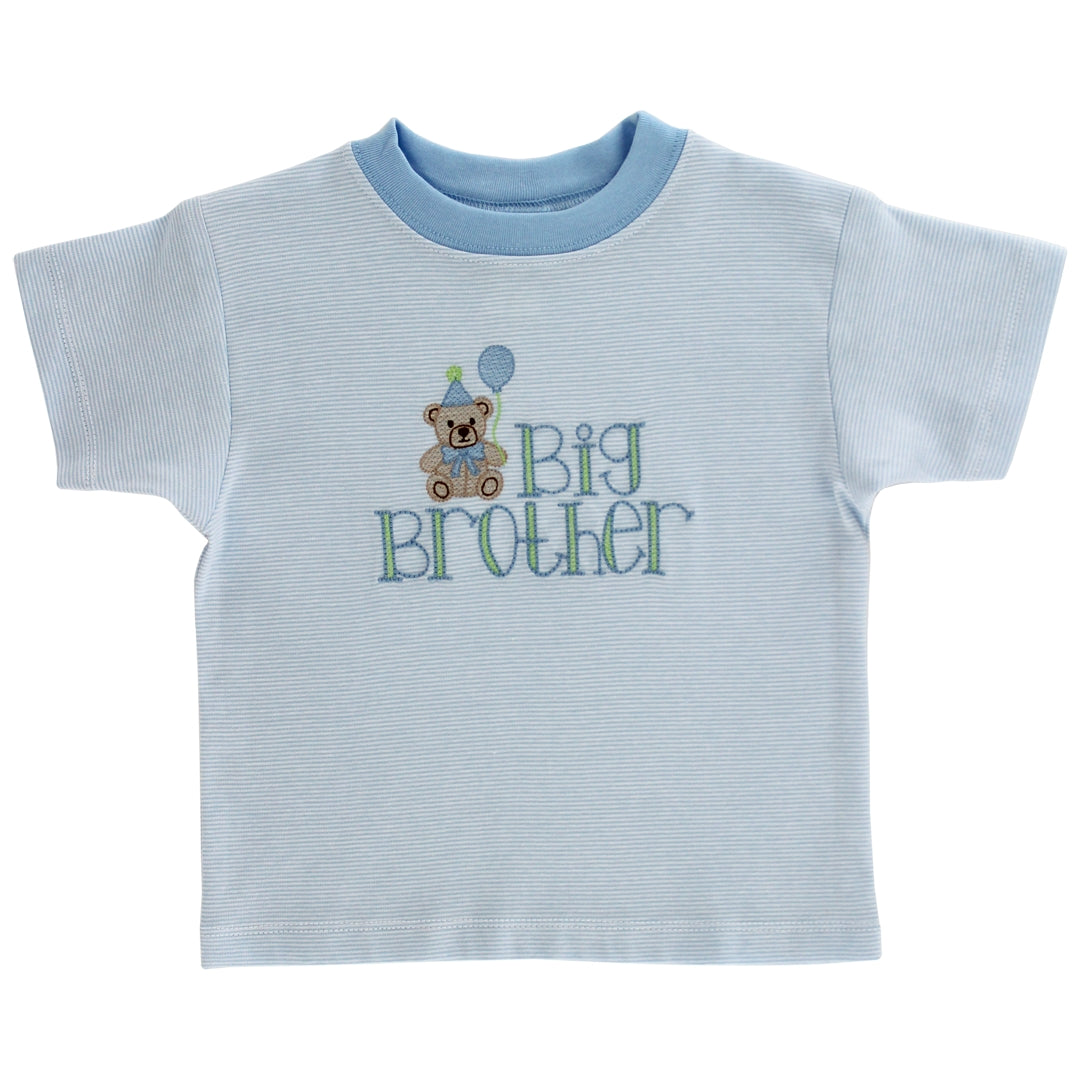 Bailey Boys Toddler Blue Stripe Shirt - Big Brother - Teddy Bear