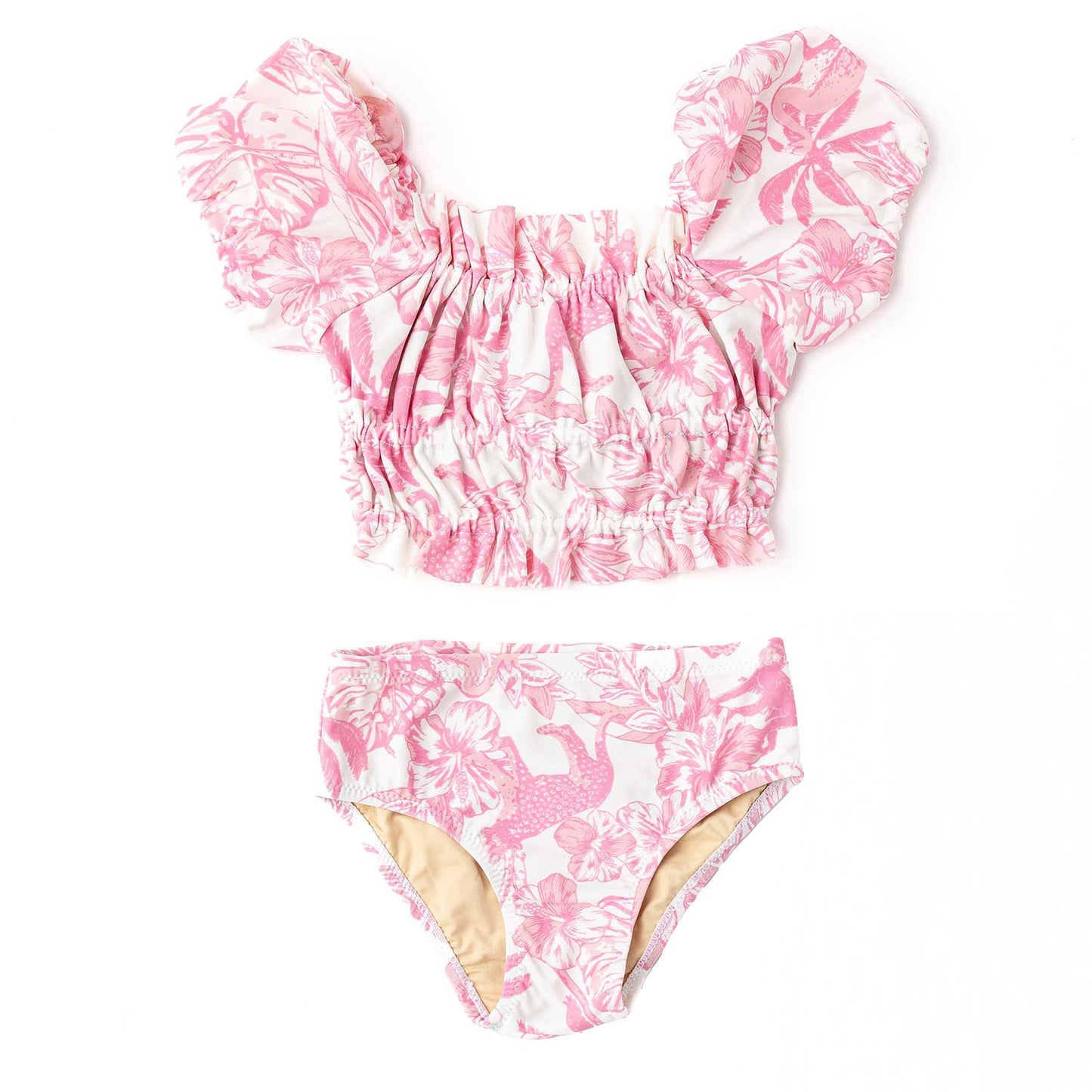 Shade Critters Girls Smocked Puff Sleeve Two Piece Swimsuit - Pink Paradise by Shade Critters