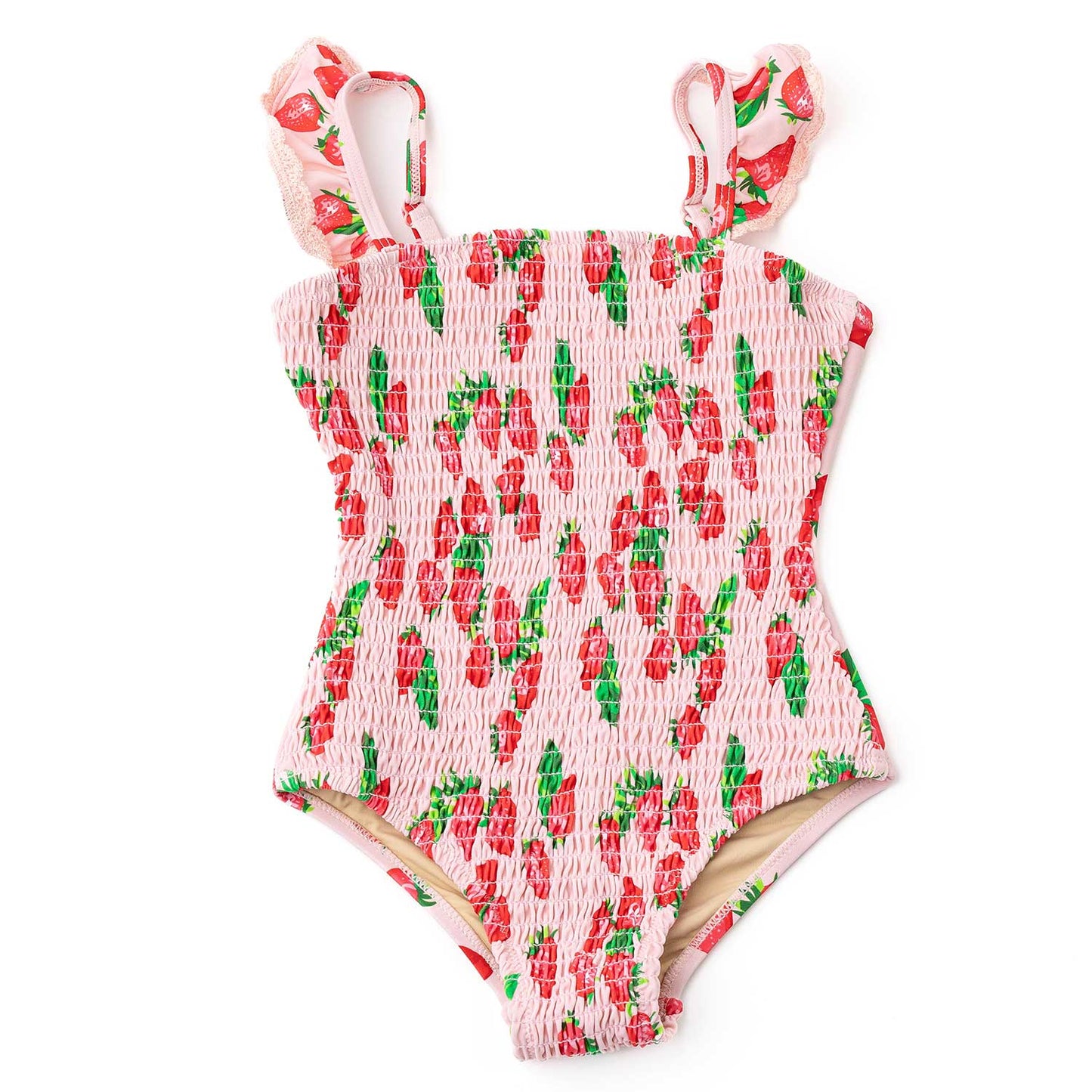 Shade Critters Girls Swimsuit - Pink Smocked Strawberry Bliss - Crochet Trim by Shade Critters