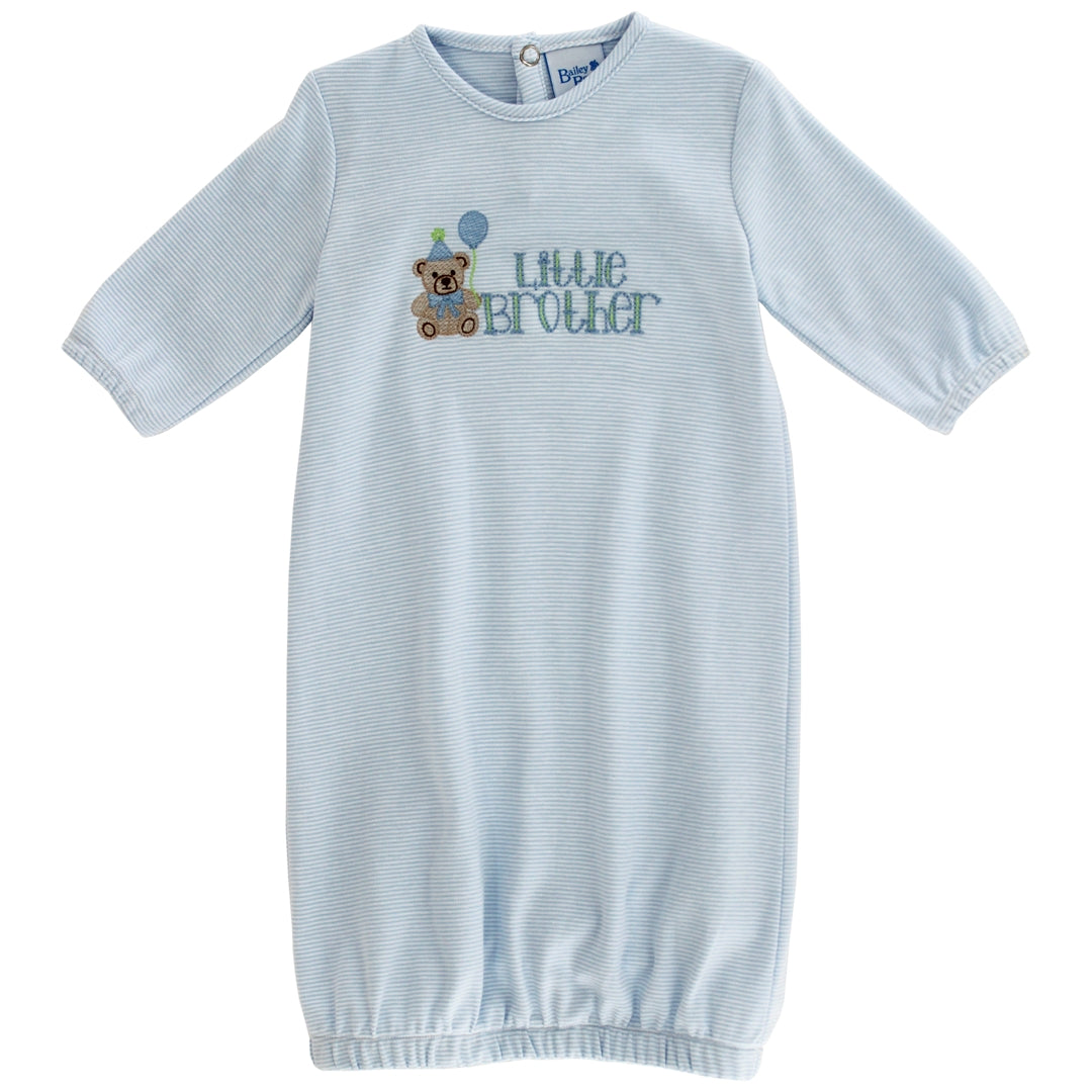 Bailey Boys Newborn Blue Stripe Gown - Little Brother - Teddy Bear by Bailey Boys