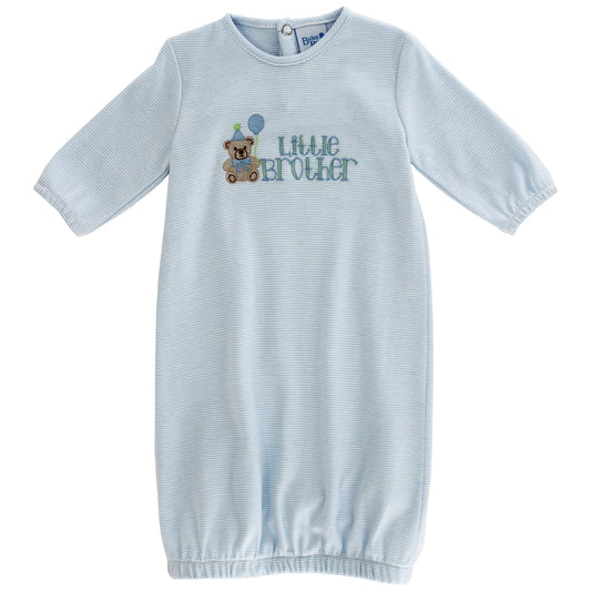 Bailey Boys Newborn Blue Stripe Gown - Little Brother - Teddy Bear by Bailey Boys