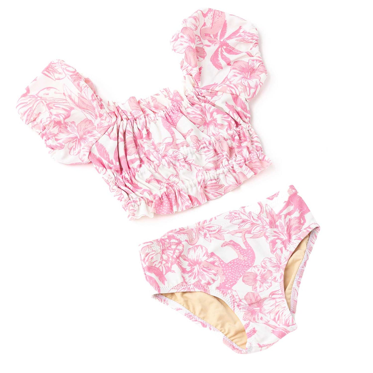 Shade Critters Girls Smocked Puff Sleeve Two Piece Swimsuit - Pink Paradise by Shade Critters