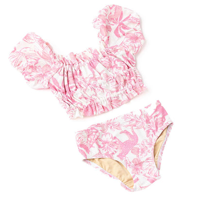 Shade Critters Girls Smocked Puff Sleeve Two Piece Swimsuit - Pink Paradise by Shade Critters