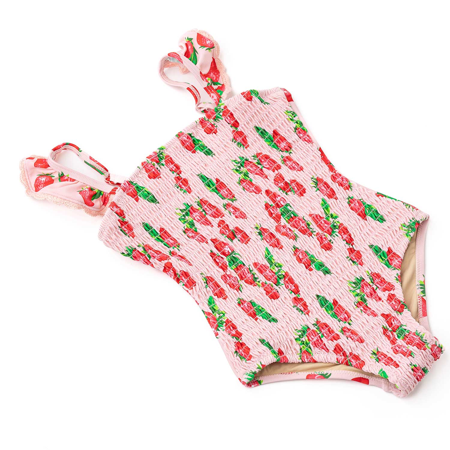 Shade Critters Girls Swimsuit - Pink Smocked Strawberry Bliss - Crochet Trim