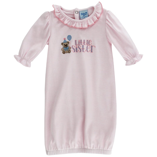 Bailey Boys Newborn Blue Stripe Gown - Little Brother - Teddy Bear by Bailey Boys