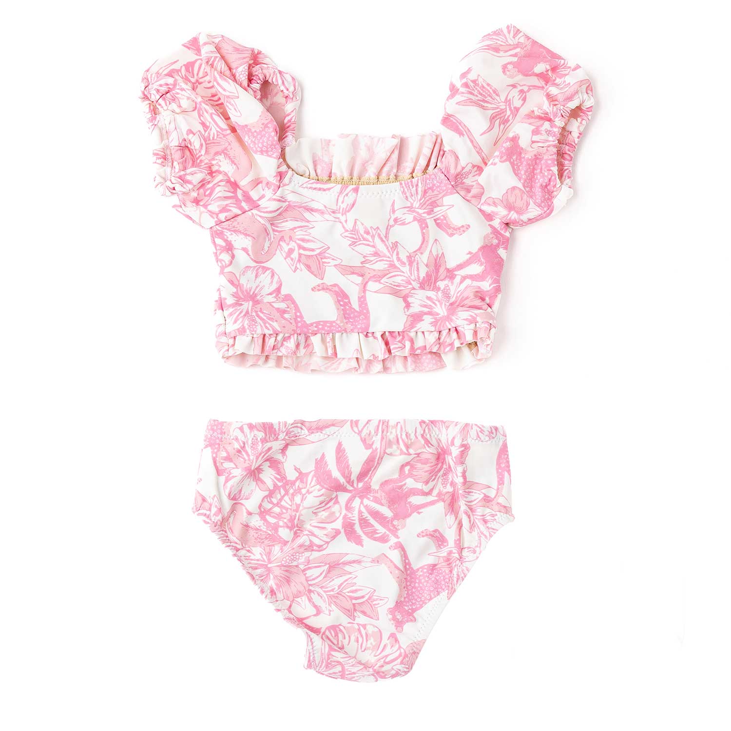 Shade Critters Girls Smocked Puff Sleeve Two Piece Swimsuit - Pink Paradise
