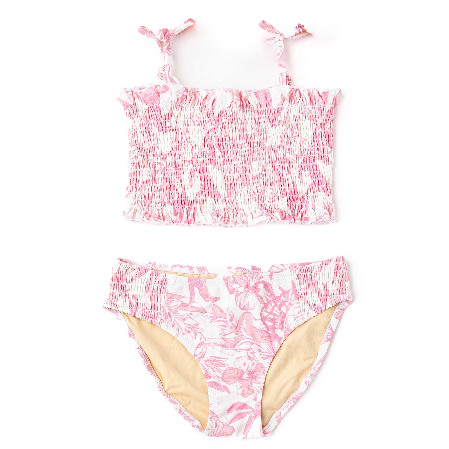 Shade Critters Girls Two Piece Swimsuit with Ties - Smocked - Pink Paradise