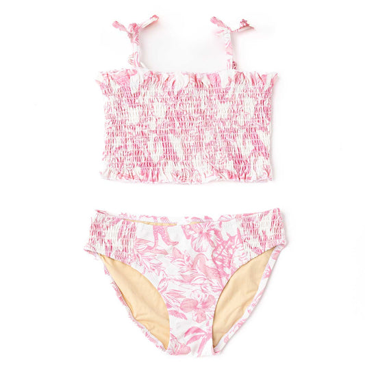Shade Critters Girls Two Piece Swimsuit with Ties - Smocked - Pink Paradise by Shade Critters