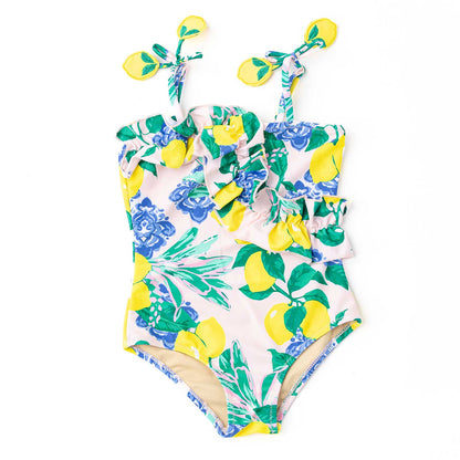 Shade Critters Girls Ruﬄe One Piece Bathing Suit - Santorini Lemon Citrus by Shade Critters