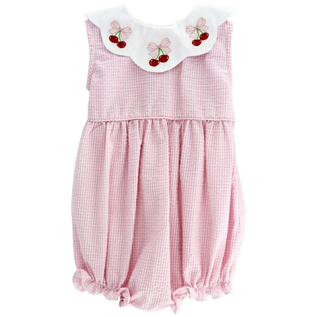 Bailey Boys Baby Girls Pink Gingham Cherry Bubble - Scallop Collar by Bailey Boys
